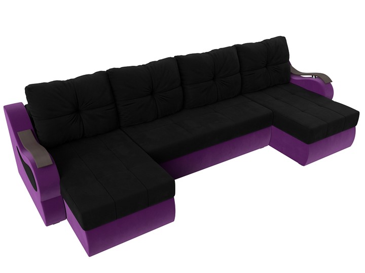 П-образный диван Меркурий П, Черный/фиолетовый (вельвет) в Вологде - изображение 4