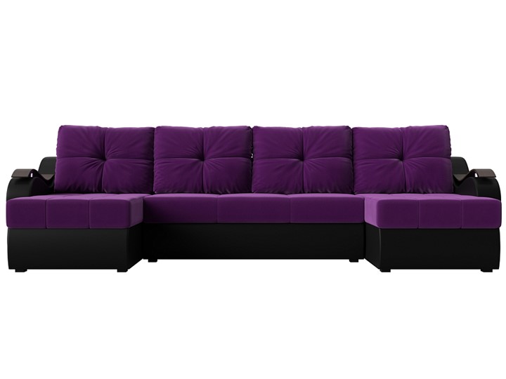 П-образный диван Меркурий П, Фиолетовый/черный (вельвет/экокожа) в Вологде - изображение 1