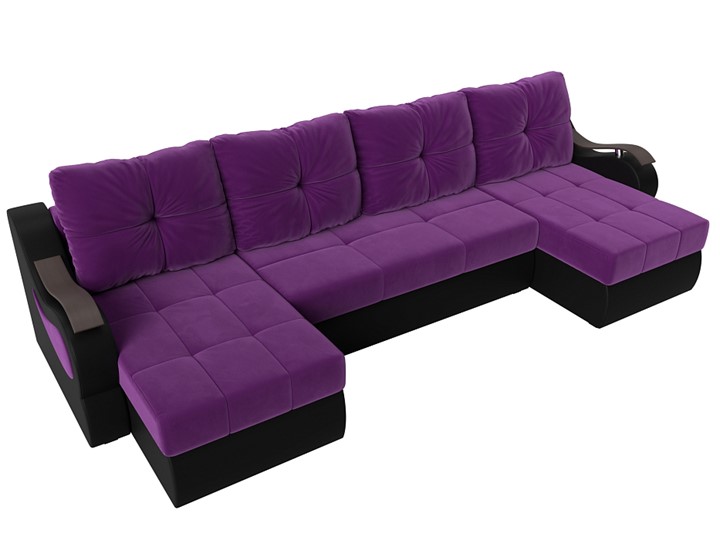 П-образный диван Меркурий П, Фиолетовый/черный (вельвет/экокожа) в Вологде - изображение 4