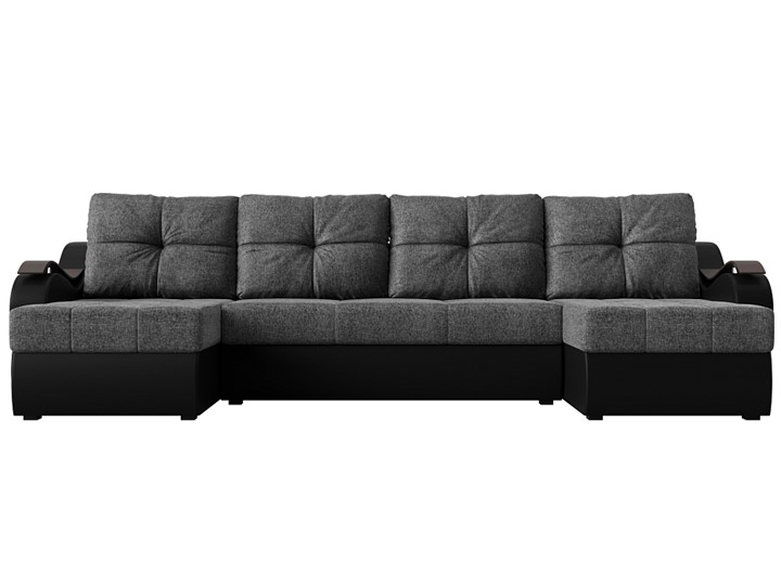 П-образный диван Меркурий П, Серый/черный (рогожка/экокожа) в Вологде - изображение 1