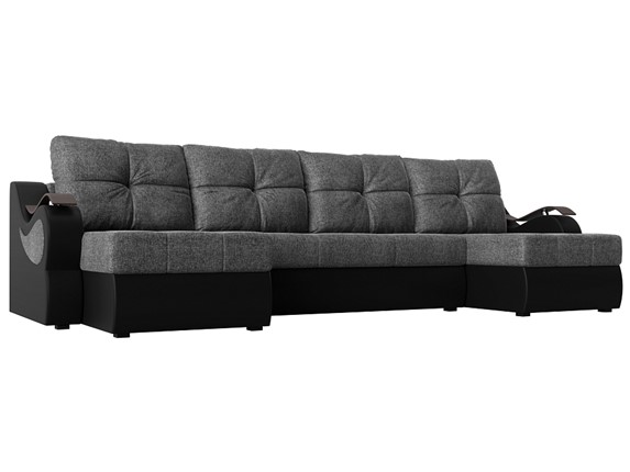 П-образный диван Меркурий П, Серый/черный (рогожка/экокожа) в Вологде - изображение