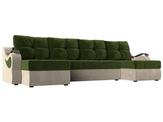 П-образный диван Меркурий П, Зеленый/бежевый (вельвет) в Вологде - изображение