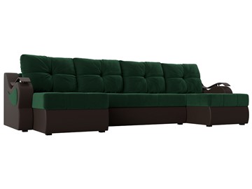 П-образный диван Меркурий П, Зеленый\Коричневый (Велюр\Экокожа) в Вологде