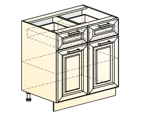 Кухонная тумба Атланта L800 (2 дв. гл. 2 ящ.) эмаль (белый/белый глянец патина золото) в Вологде - изображение 1