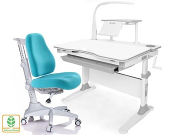 Растущая парта + стул Mealux EVO Evo-30 G (арт. Evo-30 G + Y-528 KBL)/(стол+полка+кресло+чехол+лампа)/белая столешница (дерево), цвет пластика серый в Вологде