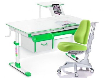 Комплект растущая парта + стул Mealux EVO Evo-40 Z (арт. Evo-40 Z + Y-528 KZ) / (стол+полка+кресло+чехол)/ белая столешница / цвет пластика зеленый в Вологде