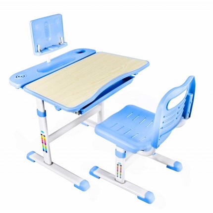 Детский стол-трансформер с подставкой и стулом, Holto SET-17A, Клен+Голубой в Вологде - изображение