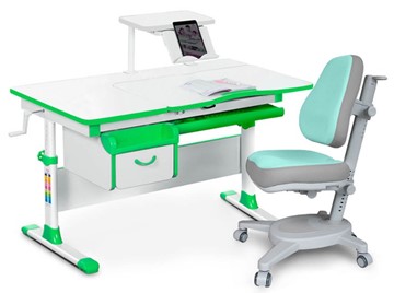Комплект растущая парта + стул Mealux EVO Evo-40 Z (арт. Evo-40 Z + Y-110 TG) / (стол+полка+кресло) / белый, зеленый, серый в Вологде