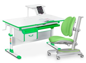 Комплект растущая парта + стул Mealux EVO Evo-40 Z (арт. Evo-40 Z + Y-115 KZ) / (стол+полка+кресло+чехол), белый, зеленый в Вологде - предосмотр