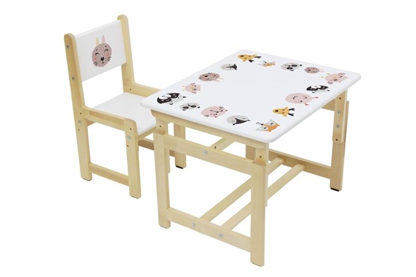 Комплект детской мебели Polini kids Eco 400 SM, Лесная сказка, 68х55 см белый-натуральный в Вологде - изображение