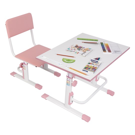 Комплект растущей детской мебели POLINI Kids Растущая парта-трансформер М1 и стул регулируемый L Белый-розовый в Вологде - изображение 1