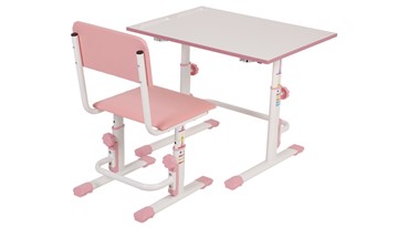 Комплект растущей детской мебели POLINI Kids Растущая парта-трансформер М1 и стул регулируемый L Белый-розовый в Вологде - предосмотр 2