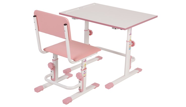 Комплект растущей детской мебели POLINI Kids Растущая парта-трансформер М1 и стул регулируемый L Белый-розовый в Вологде - изображение 2