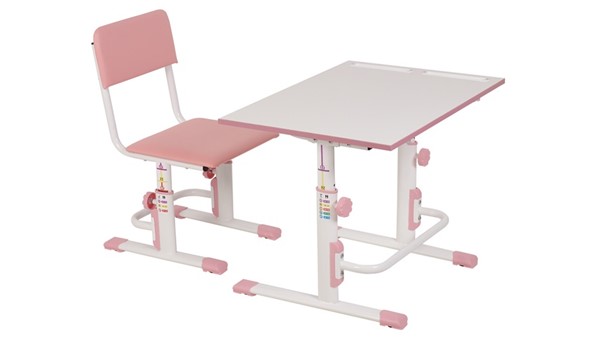 Комплект растущей детской мебели POLINI Kids Растущая парта-трансформер М1 и стул регулируемый L Белый-розовый в Вологде - изображение