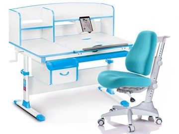 Комплект растущая парта + стул Mealux-EVO Evo-50 BL (арт. Evo-50 BL + Y-528 KBL) / (стол+полка+кресло) / белая столешница / цвет пластика голубой в Вологде