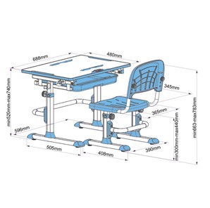 Растущий стол и стул Karo Blue в Вологде - предосмотр 4
