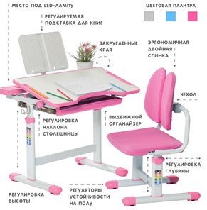 Комплект растущей мебели SET Holto-18 розовый в Вологде - предосмотр 3