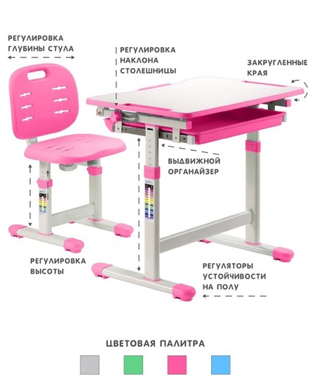 Растущий стол SET Holto-2 розовый в Вологде - изображение 3