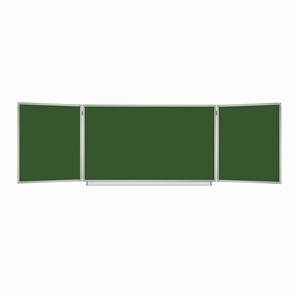 Доска  для мела 3-х элементная 100х150/300 см, 5 рабочих поверхностей, зеленая, BRAUBERG, 231707 в Вологде - предосмотр